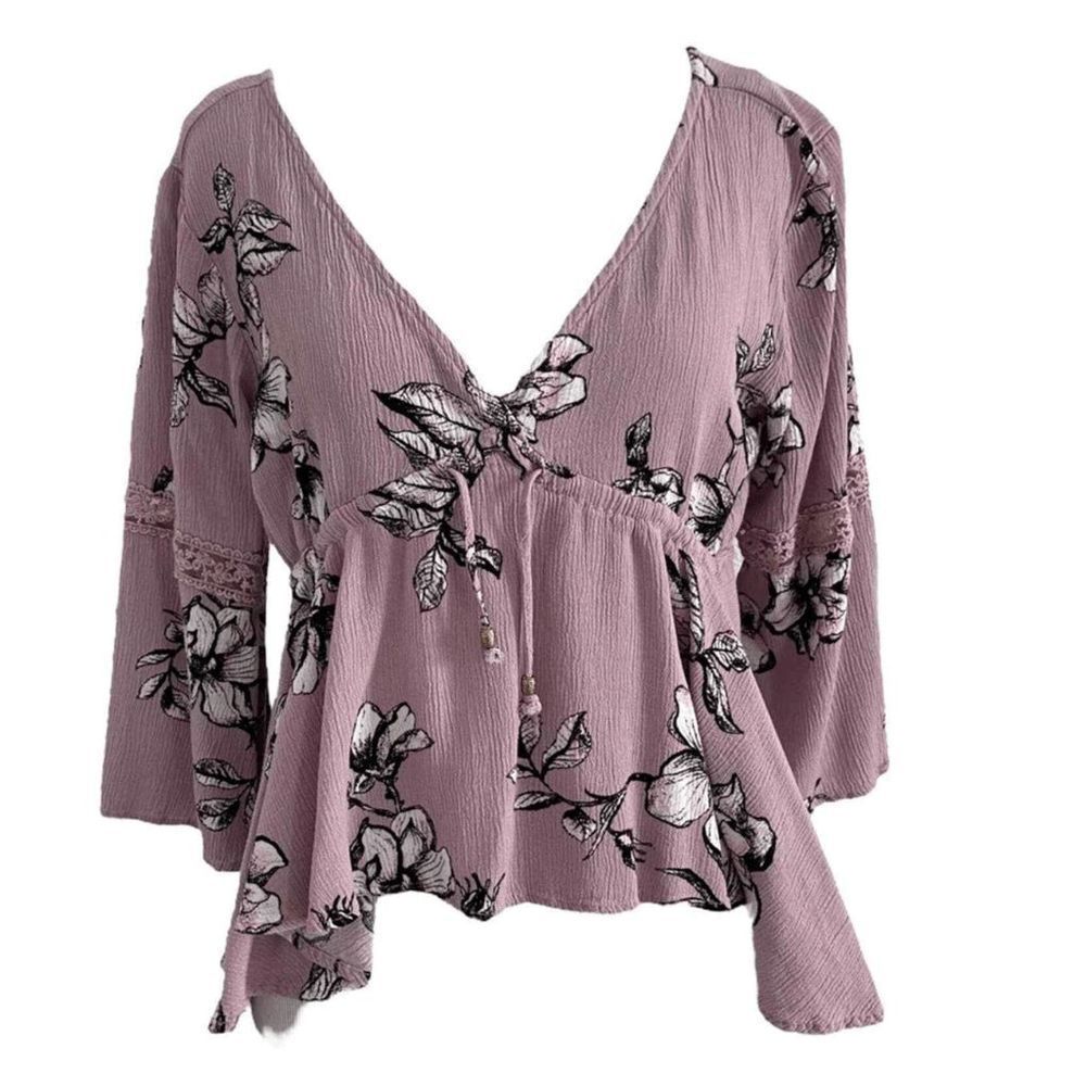 American Rag NWT Purple Floral Bell sleeve Cropped Corset Top Sz Small, MP $50